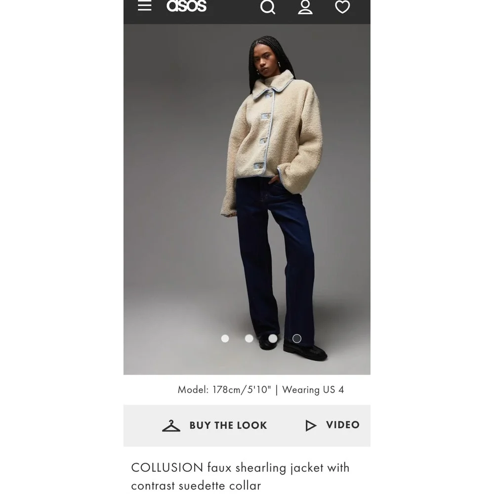 OSOS DESIGN COLLUSION Faux Shearling Jacket Contrast Suedette CollarBeigeWomen's